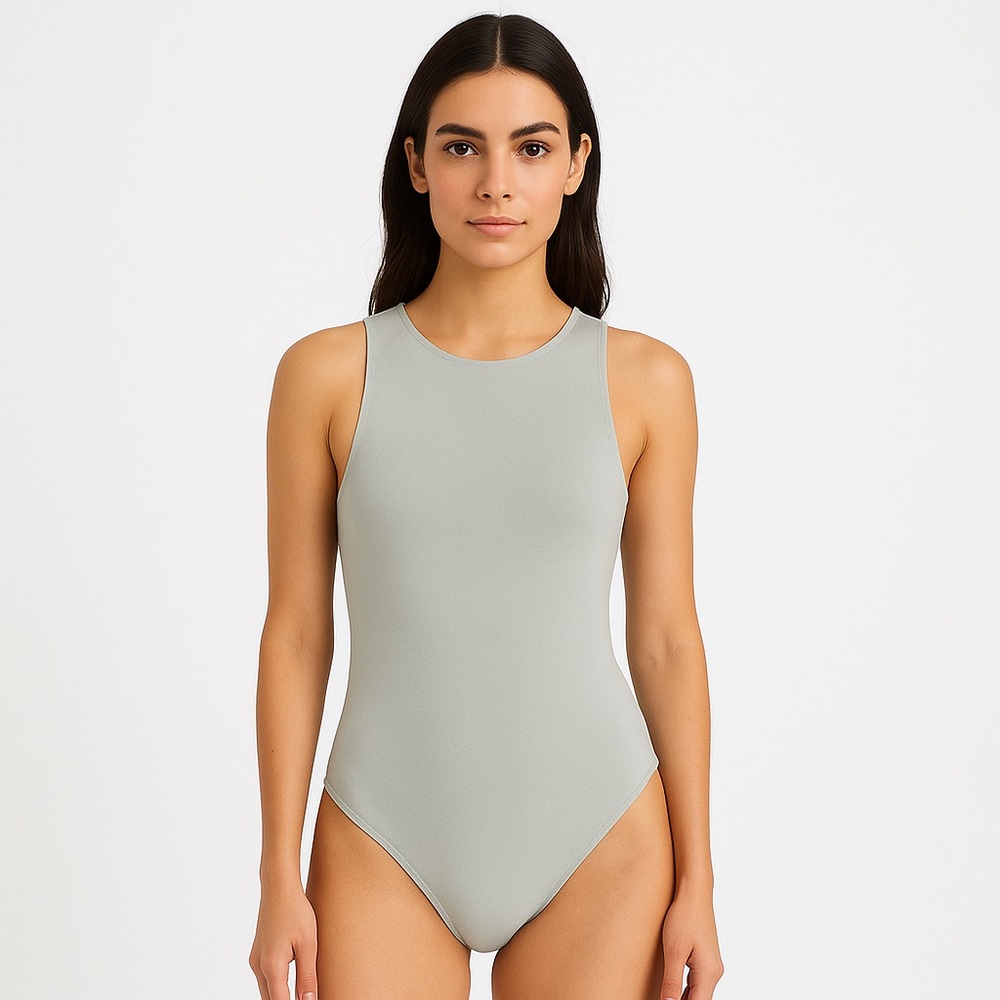 Express Body Contour Light Sage Green Sleeveless Bodysuit Size L